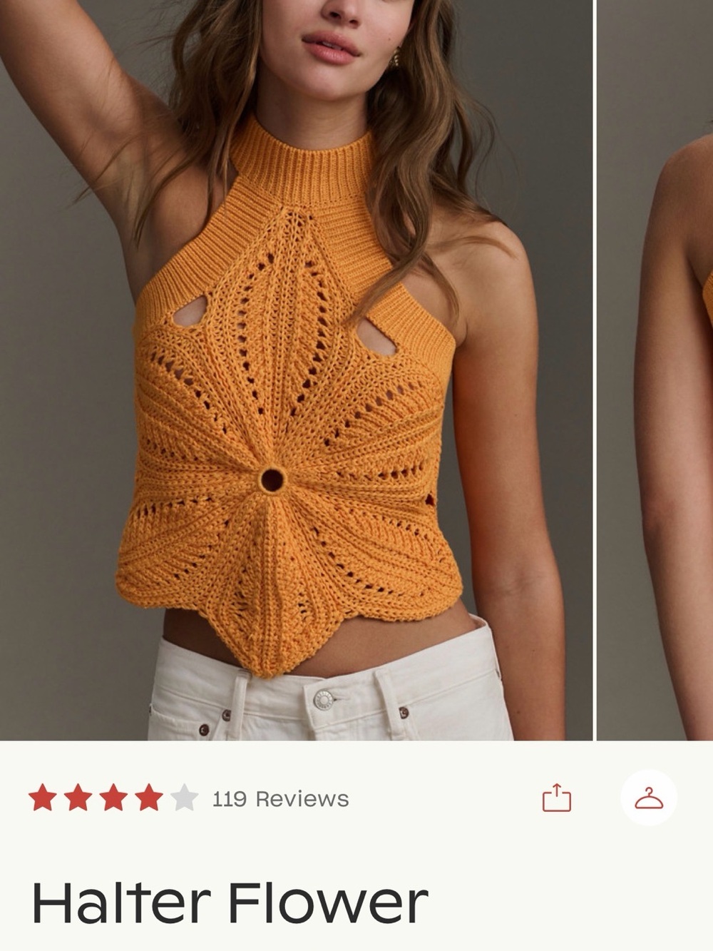 Anthropologie Crochet Halter Tank Top - Orange